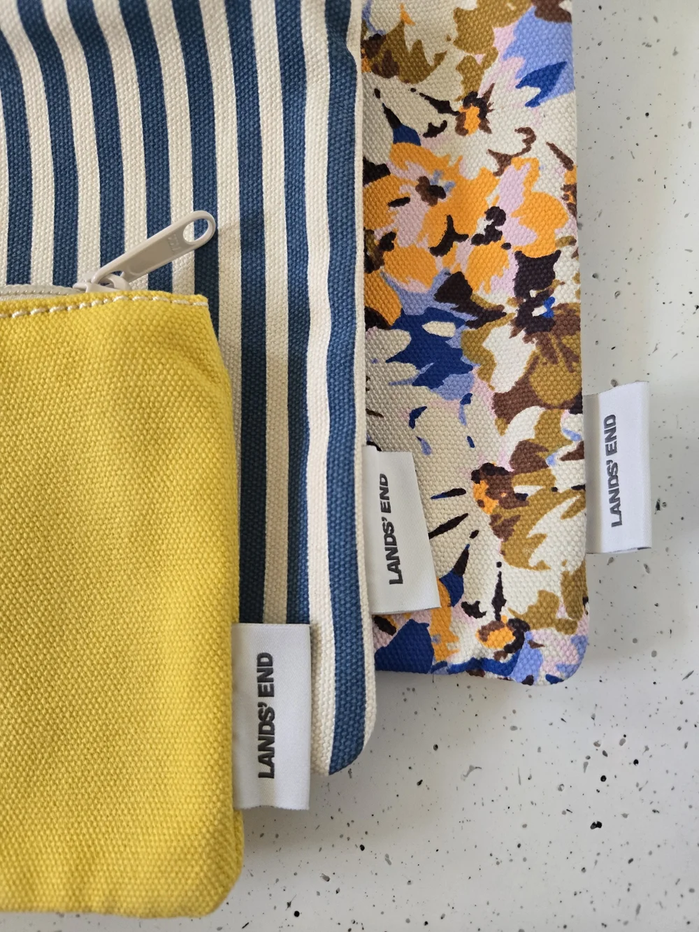 LANDS END  Makeup Cosmetics Pencils Paisley Striped Zipper Bags 3PC Set